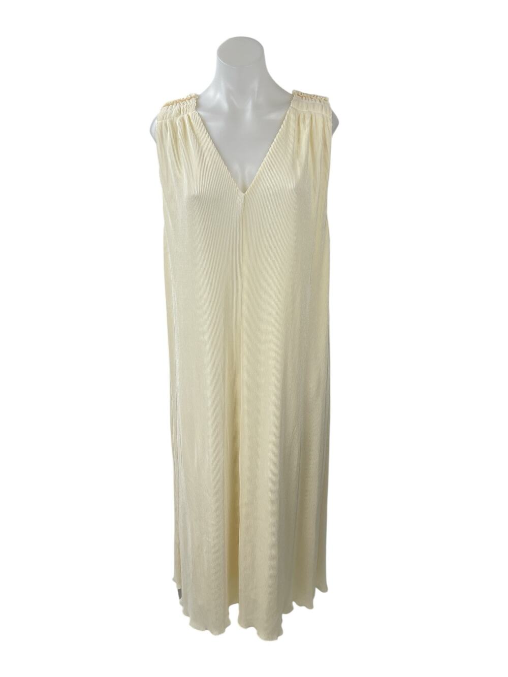 NEW Darling Women's Cream Ribbed V Neck Sleeveless Maxi Straight Slip Dress Sz S